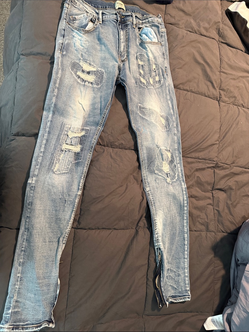 Men's Skinny Distressed Light Blue Jeans with Stretch